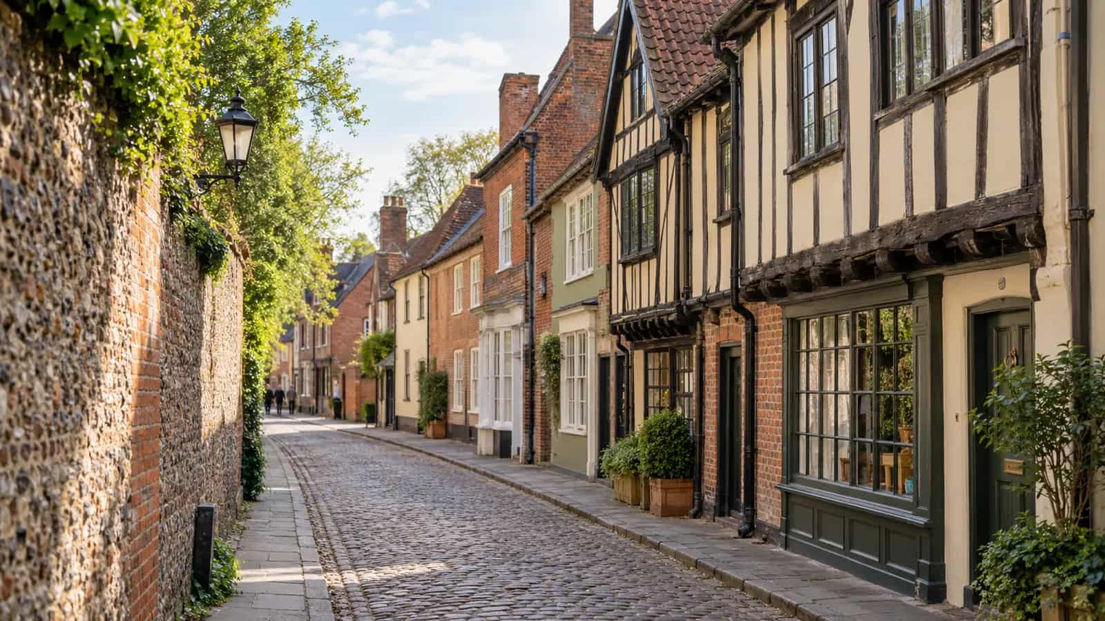 Historic buildings along Elm Hill in Norwich
