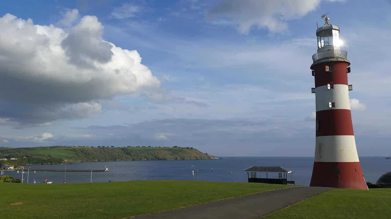 Plymouth Hoe waterfront with iconic lighthouse and coastal views