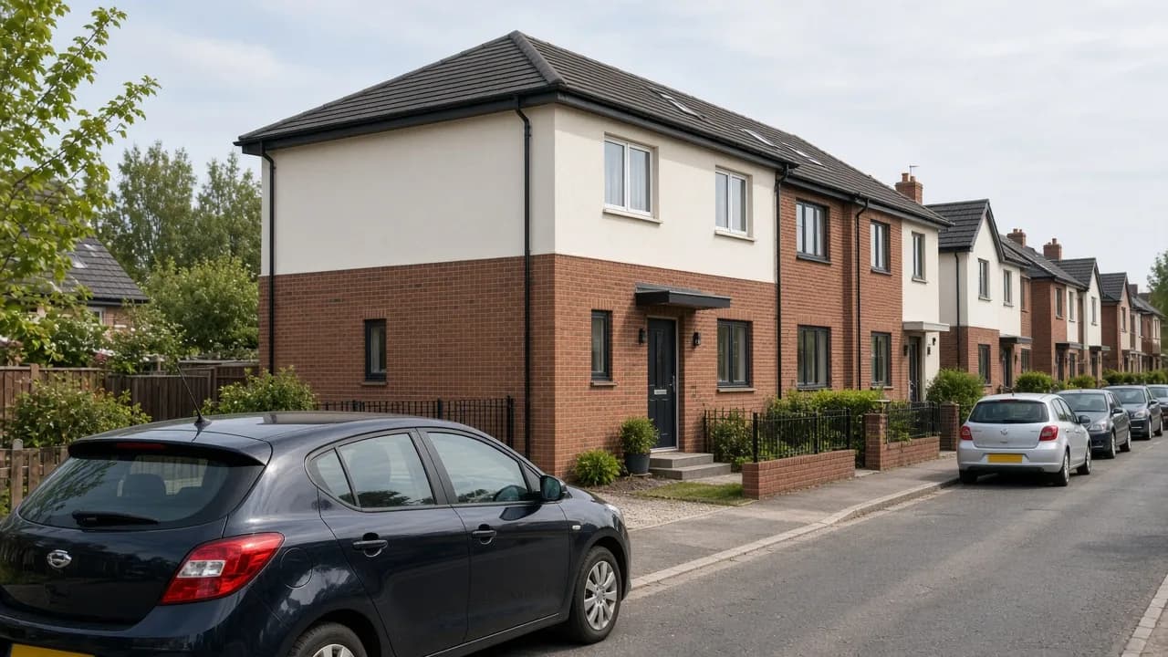 A street of ordinary UK houses. Not a specific development.