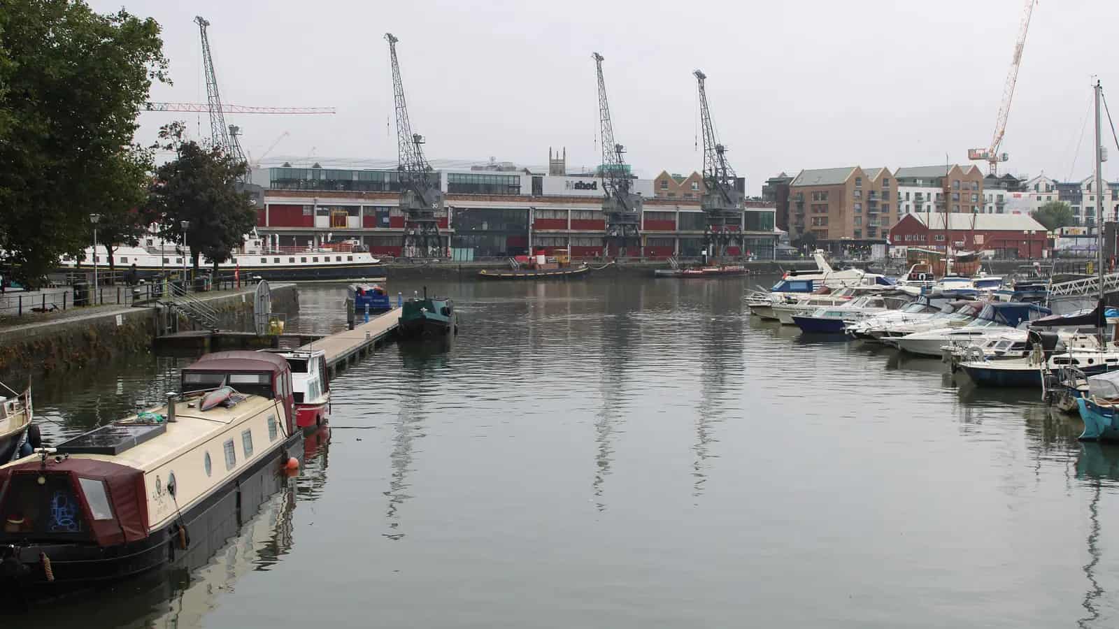 Bristol harbourside with the M Shed cranes