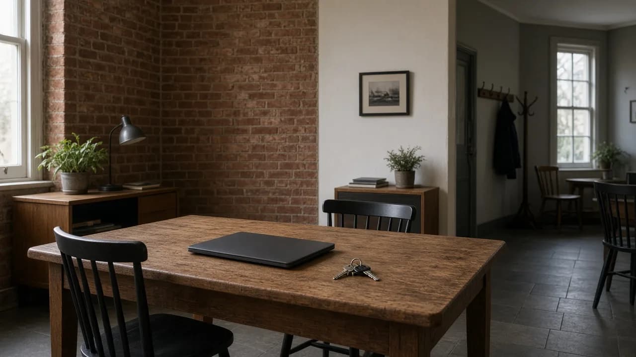 A small UK workplace after hours. Illustrative, not a client business.